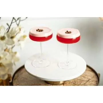 GLASSIQUE CADEAU Crystal Cocktail and Champagne Coupette Glasses | Set of 4 | 9 oz Elegant Long Stemmed Coupe Glassware for Gimlet, Espresso Martini, Daiquiri, Cosmopolitan | Fancy Round Saucers