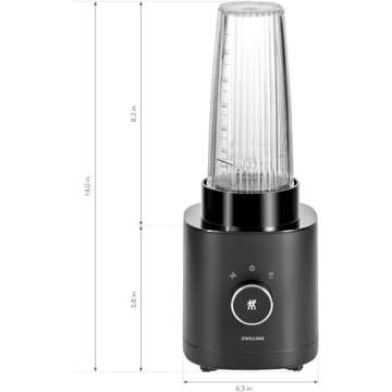 ZWILLING Enfinigy Personal Blender, Piranha Teeth Cross Blade for Ultimate Blending, Smoothies, Shakes and More, 20 fl oz Breakproof Travel Cup with Lid, BPA Free, Black