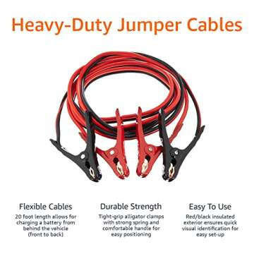 Amazon Basics Jumper Cable for Car Battery, 10 Gauge, 12 Foot