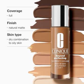 Clinique Beyond Perfecting Liquid Lightweight Full Coverage Foundation + Concealer For Dry Combination to Oily Skin Types, Ivory, 1 Fl Oz