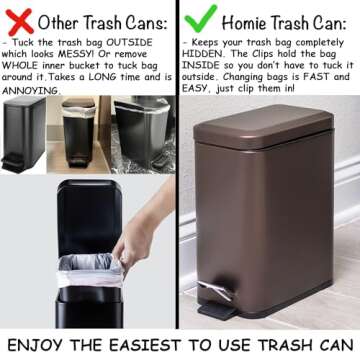 Homie Slim Trash Can with Soft Close Lid and Anti-Bag Slip