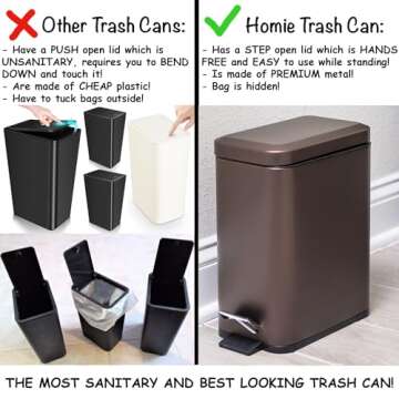 Homie Slim Trash Can with Soft Close Lid and Anti-Bag Slip