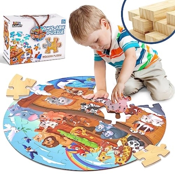 iPlay, iLearn Toddlers Noah's-Ark Wooden Animal Puzzles, Kids Floor Puzzles for Ages 3-5, 4-8, Large...