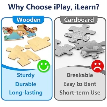 iPlay, iLearn Toddlers Noah's-Ark Wooden Animal Puzzles, Kids Floor Puzzles for Ages 3-5, 4-8, Large 51 Pieces Round Jigsaw Puzzle Educational Toys, Birthday Gift for 6 7 Years Old Boys Girls Children
