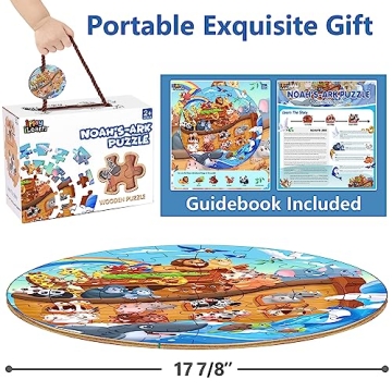 iPlay, iLearn Toddlers Noah's-Ark Wooden Animal Puzzles, Kids Floor Puzzles for Ages 3-5, 4-8, Large 51 Pieces Round Jigsaw Puzzle Educational Toys, Birthday Gift for 6 7 Years Old Boys Girls Children