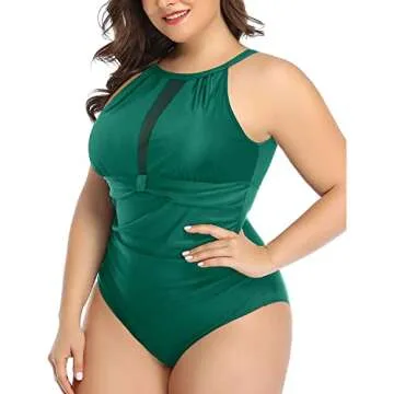 Aqua Eve Plus Size Swimsuit Women One Piece Swimsuit Tummy Control High Neck Bathing Suit Ruched Swimwear Green 18W