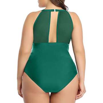 Aqua Eve Plus Size Swimsuit Women One Piece Swimsuit Tummy Control High Neck Bathing Suit Ruched Swimwear Green 18W
