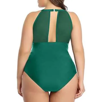 Aqua Eve Plus Size Swimsuit Women One Piece Swimsuit Tummy Control High Neck Bathing Suit Ruched Swimwear Green 18W