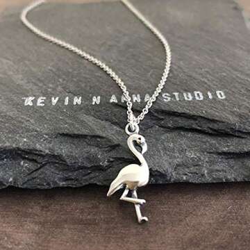 Tiny Flamingo Charm Necklace in Sterling Silver - 18 Inch