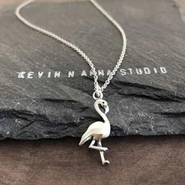 Tiny Flamingo Charm Necklace in Sterling Silver - 18 Inch