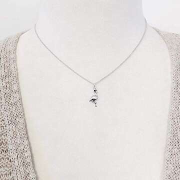 Tiny Flamingo Charm Necklace in Sterling Silver - 18 Inch
