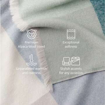 Double Stitch Alpaca Wool Throw Blanket - Warm, Soft Blanket for Couch, Luxury & Decorative Fleece T...