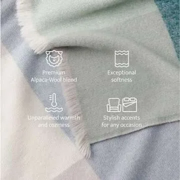 Double Stitch Alpaca Wool Throw Blanket - Warm, Soft Blanket for Couch, Luxury & Decorative Fleece T...