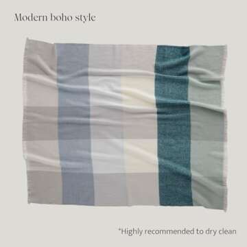 Double Stitch Alpaca Wool Throw Blanket - Warm, Soft Blanket for Couch, Luxury & Decorative Fleece Throw, Fall Plaid, Gift for Mother's Day, House Warming, 50" x 60", Sage Valley