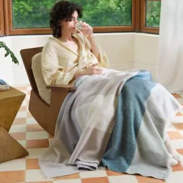 Double Stitch Alpaca Wool Throw Blanket - Warm, Soft Blanket for Couch, Luxury & Decorative Fleece Throw, Fall Plaid, Gift for Mother's Day, House Warming, 50" x 60", Sage Valley