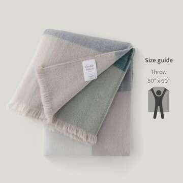 Double Stitch Alpaca Wool Throw Blanket - Warm, Soft Blanket for Couch, Luxury & Decorative Fleece Throw, Fall Plaid, Gift for Mother's Day, House Warming, 50" x 60", Sage Valley