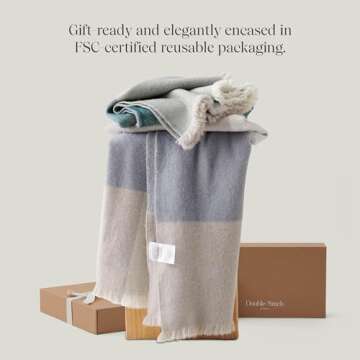 Double Stitch Alpaca Wool Throw Blanket - Warm, Soft Blanket for Couch, Luxury & Decorative Fleece Throw, Fall Plaid, Gift for Mother's Day, House Warming, 50" x 60", Sage Valley
