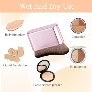 Molain Self Tanner Brush, Large Kabuki Brush for Body, Sunless Tanner Makeup Brushes, Face Makeup Brush for Foundation, Blusher, Shadow, Bronzer (Pink Rose Gold)