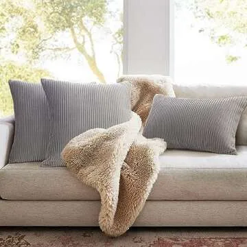 YCOLL Dark Gray Pillow Covers 20x20 Set of 2 Velvet Striped Pattern - Soft Throw Pillows for Home Decor, Luxury Decorative Pillow Covers for Couch, Bed,Living Room