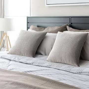 YCOLL Dark Gray Pillow Covers 20x20 Set of 2 Velvet Striped Pattern - Soft Throw Pillows for Home Decor, Luxury Decorative Pillow Covers for Couch, Bed,Living Room