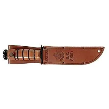 Ka-Bar 1220 US Army Straight Edge Fighting/Utility Knife with Leather Sheath , Beige, 7" Blade