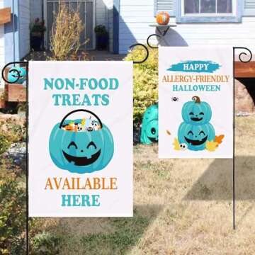 Teal Pumpkin Project Yard Flags, Non-food Treats Available Here Signs Allergy-friendly Halloween Tri...