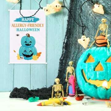 Teal Pumpkin Project Yard Flags, Non-food Treats Available Here Signs Allergy-friendly Halloween Trinkets and Treats Garden Flags, Set of 2