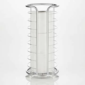 mDesign Metal Free Standing Toilet Paper Organizer Stand - 3 Rolls of Jumbo Toilet Tissue Storage - Bathroom Decor Accessory for Under Sink, Vanity, and Inside Cabinet Shelf - Omni Collection, Chrome