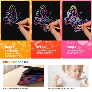 VopRog Scratch Art for Kids 130 Sheets Creative Craft Set