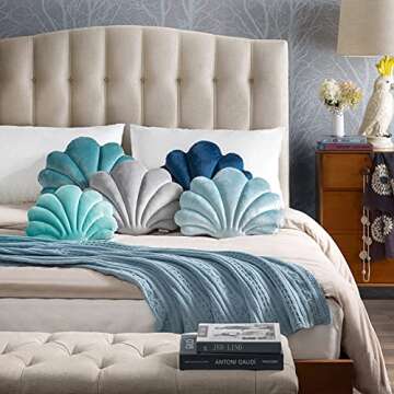 Ashler 3D Throw Pillows Shell Shaped Accent Throw Pillow, Soft Velvet Insert Included Cushion for Co...
