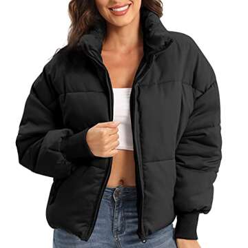 PABOPKOBI Women’s Winter Baggy Zip Puffer jackets Short Down Jacket Coat (Large, Black)