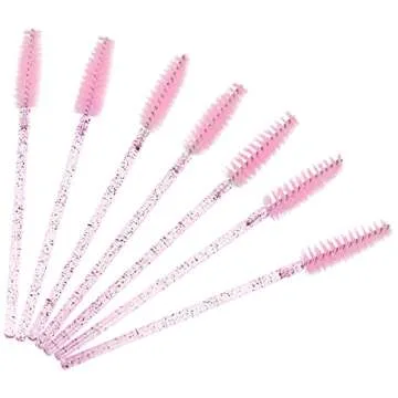 BTYMS 100 Pieces Disposable Lash Wands Eyelash Brushes with Crystal Handle Eyebrow Brushes Spoolies for Eyelash Extensions - Pink