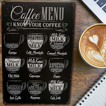 Coffee Menu Bar Metal Sign | Perfect for your Home Coffee Station, Kitchen Wall Decor, Coffee Bar Ac...