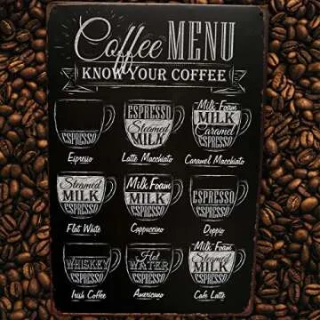Coffee Menu Bar Metal Sign | Perfect for your Home Coffee Station, Kitchen Wall Decor, Coffee Bar Accessories, Cafe, Coffe, Office, Know Your Coffee Bar Decor Vintage Wall Signs Size: 8x12 Inches