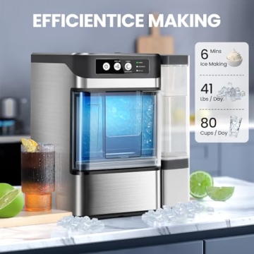 Chewable Crunchable Countertop Nugget Ice Maker - Self-Cleaning, 41 Lbs Daily, Ideal for Entertainin...