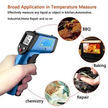 RISWOJOR Infrared Thermometer Cooking Digital Temperature Gun，Adjustable Emissivity &MAX/MIN/at/Cal Temp Gun; -58°F~752°F(-50°C～400°C) IR Laser Thermometer Gun for Industrial,Kitchen/Ovens/Grill