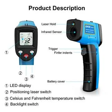 RISWOJOR Infrared Thermometer Cooking Digital Temperature Gun，Adjustable Emissivity &MAX/MIN/at/Cal Temp Gun; -58°F~752°F(-50°C～400°C) IR Laser Thermometer Gun for Industrial,Kitchen/Ovens/Grill