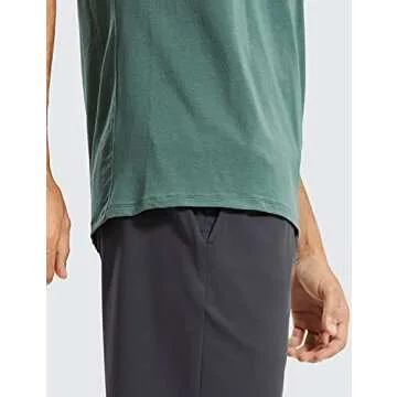 CRZ YOGA Men's Lightweight Pima Cotton Tank Tops Crew Neck Moisture Wicking Sleeveless Shirts Workout Muscle Undershirts Graphite Green Medium