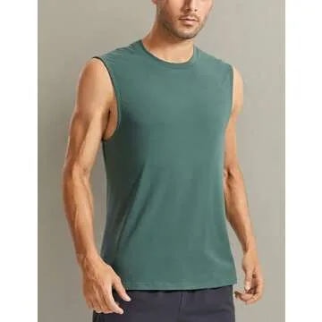 CRZ YOGA Men's Lightweight Pima Cotton Tank Tops Crew Neck Moisture Wicking Sleeveless Shirts Workout Muscle Undershirts Graphite Green Medium