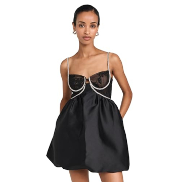 Elegant Black Taffeta Diamante Mini Dress with Crystal Embellishments