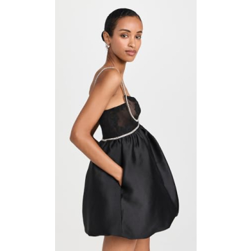 Black Taffeta Diamante Mini Dress with Crystal Embellishments