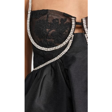 Black Taffeta Diamante Mini Dress with Crystal Embellishments