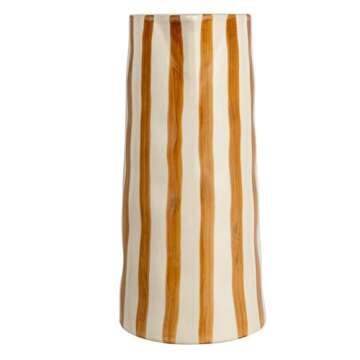 Creative Co-Op Hand-Painted Stoneware Stripes, Multicolor Pitcher, Multi