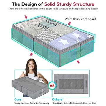 Onlyeasy Breathable Under Bed Storage Bags with 4 Reinforced Handles and Sturdy Side Wall, 2 Pack Eco-friendly Underbed Clothing Blankets Organizer with 2 Strong Zippers, Herringbone Grey, MXRUBBSS2P