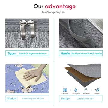 Onlyeasy Breathable Under Bed Storage Bags with 4 Reinforced Handles and Sturdy Side Wall, 2 Pack Eco-friendly Underbed Clothing Blankets Organizer with 2 Strong Zippers, Herringbone Grey, MXRUBBSS2P