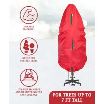 Upright Christmas Tree Storage Bag - Holiday Tree Cover for Christmas Trees or Topiary Trees - Durable, Lightweight, Convenient, Vertical Xmas Storage Bag (7 ft), Large