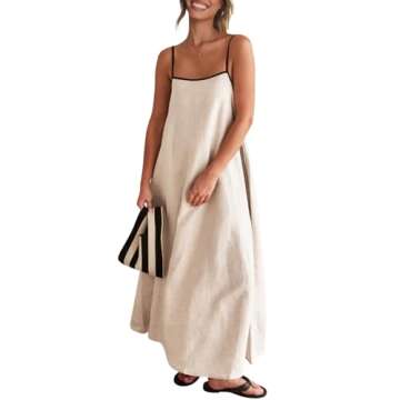 Shy Velvet Women's 2025 Summer Linen Maxi Dress Contrast Spaghetti Strap Dress Backless Sleeveless Casual Party Beach Dresses