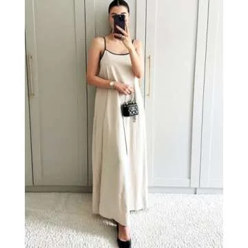 Shy Velvet Women's 2025 Summer Linen Maxi Dress Contrast Spaghetti Strap Dress Backless Sleeveless Casual Party Beach Dresses
