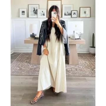 Shy Velvet Women's 2025 Summer Linen Maxi Dress Contrast Spaghetti Strap Dress Backless Sleeveless Casual Party Beach Dresses