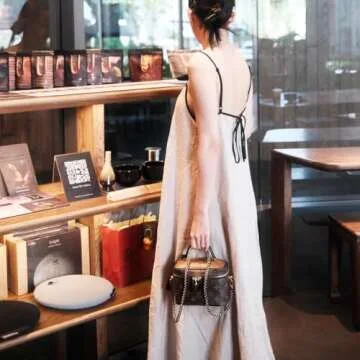 Shy Velvet Women's 2025 Summer Linen Maxi Dress Contrast Spaghetti Strap Dress Backless Sleeveless Casual Party Beach Dresses